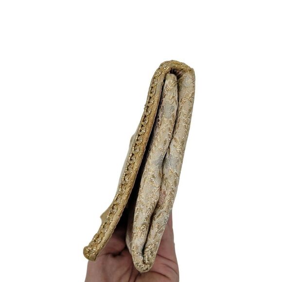 Vintage 60's Majestic Clutch Formal Metallic Gold Brocade Jacquard Pastel Floral - Picture 8 of 12